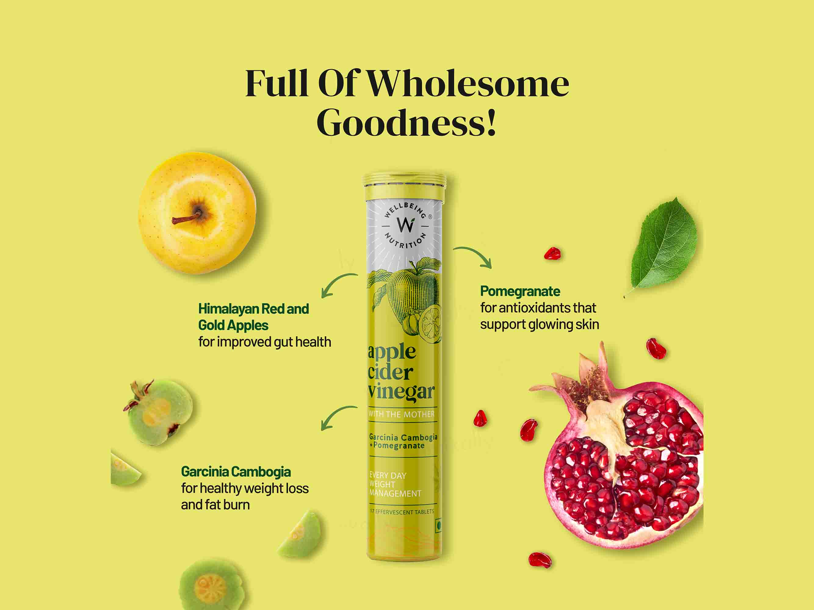 Wellbeing Nutrition Apple Cider Vinegar with Garcinia Cambogia & Pomegranate TabletWellbeing Nutrition Apple Cider Vinegar with Garcinia Cambogia & Pomegranate Tablet -Clinikally