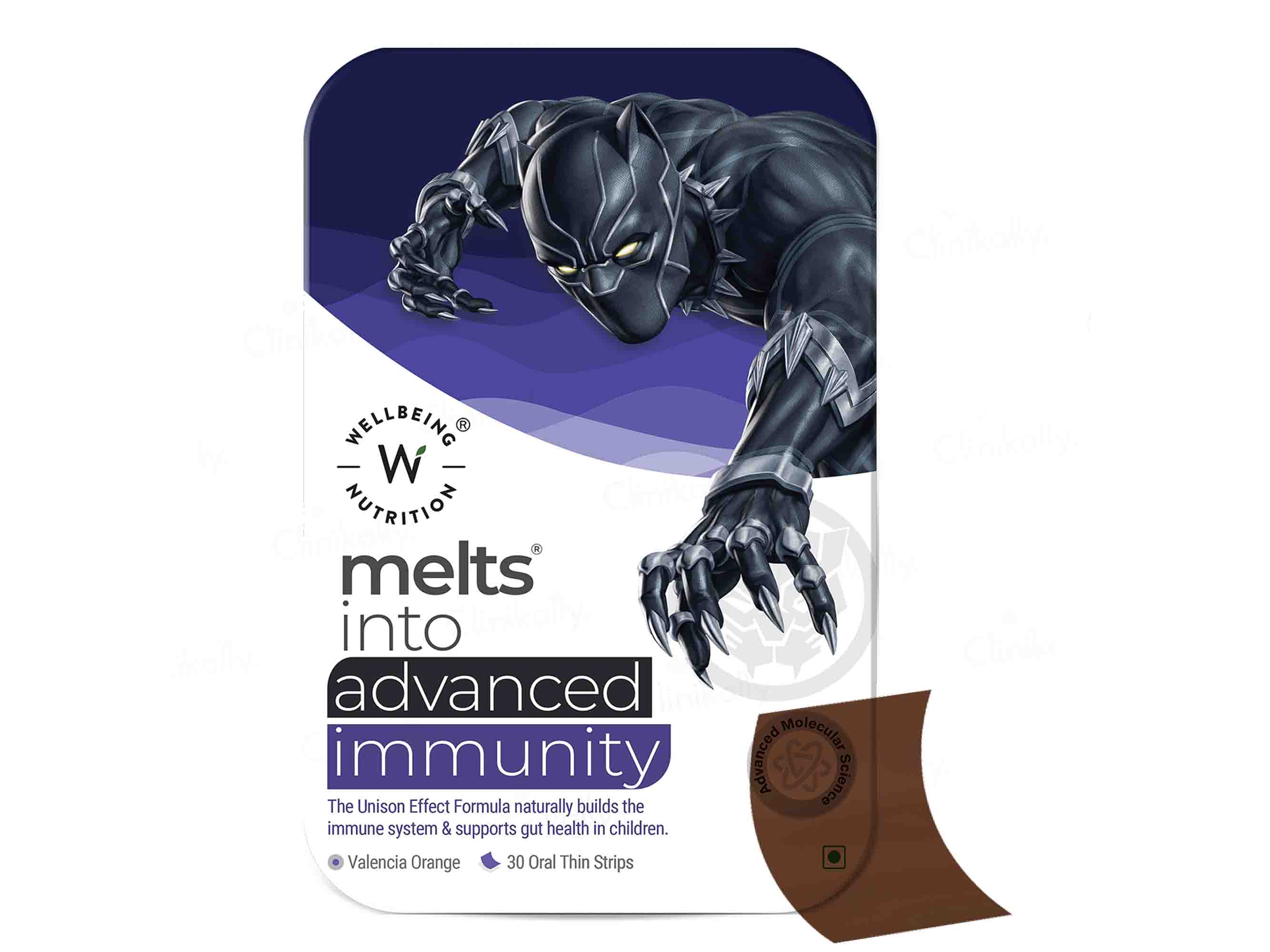 Wellbeing Nutrition Melts Into Advanced Immunity Oral Strip - Valencia Orange Flavour (Black Panther)-Clinikally