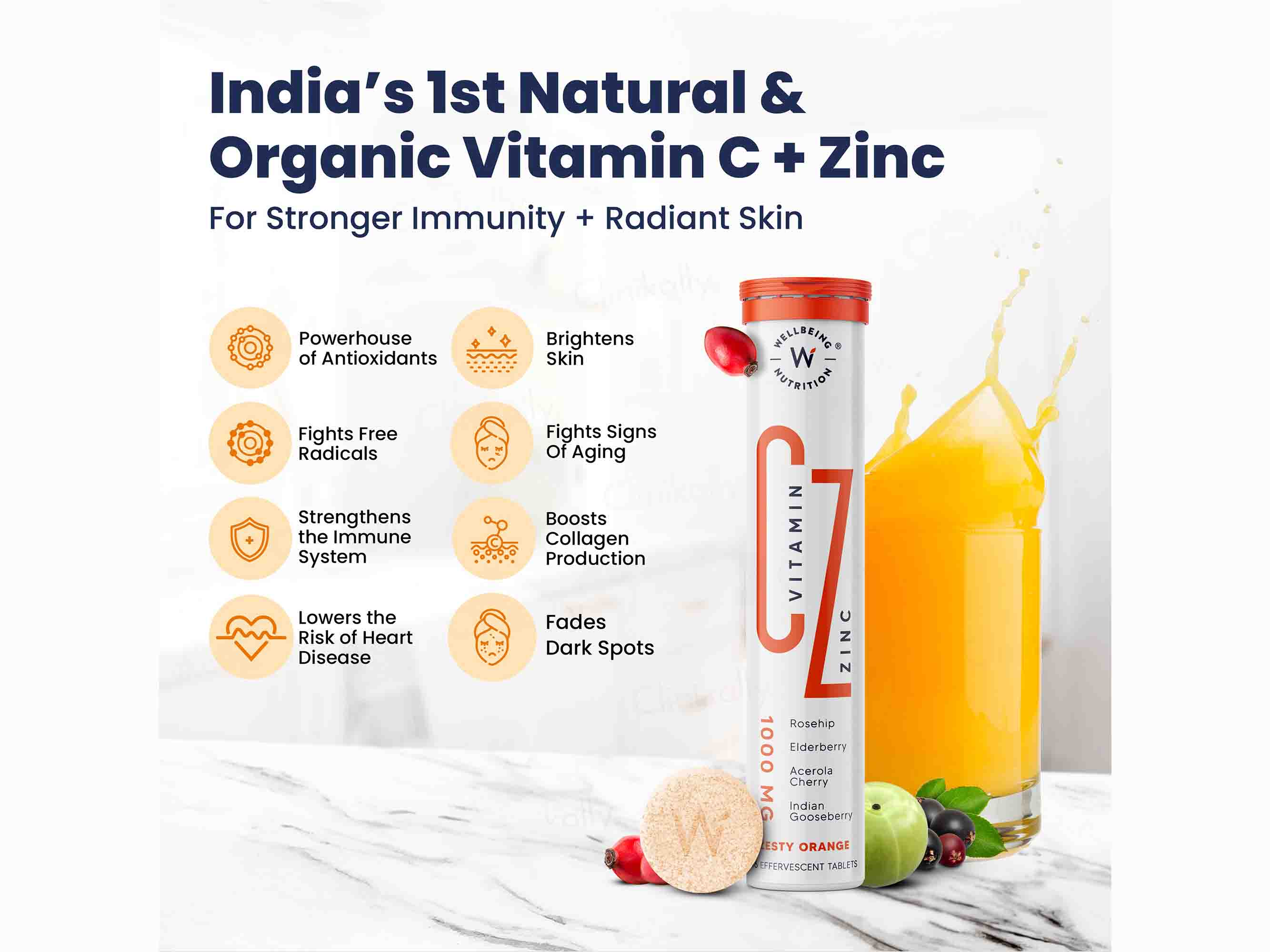 Wellbeing Nutrition Vitamin C + Zinc Tablet - Zesty Orange Flavour-Clinikally