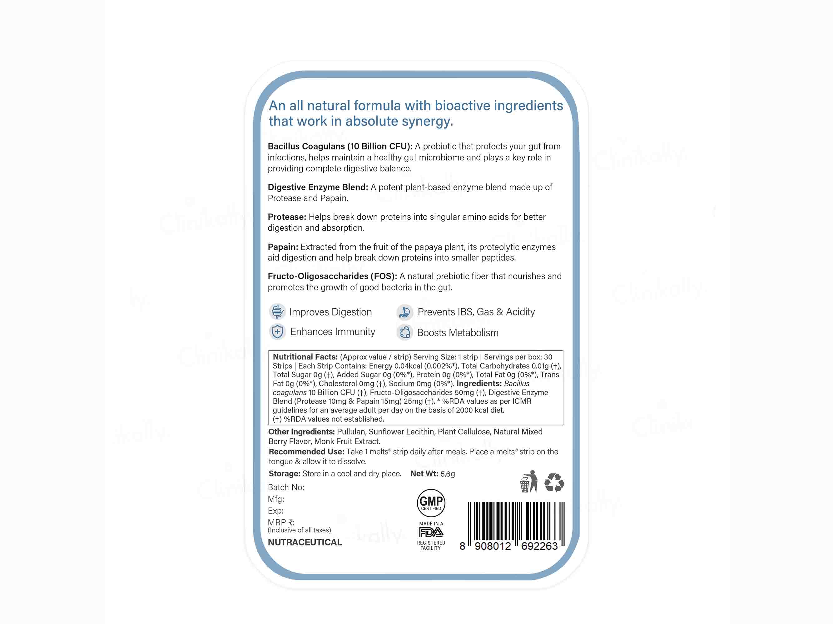 Wellbeing Nutrition Melts Into Healthy Gut Oral Strip - Mixed Berry Blast Flavour-Clinikally