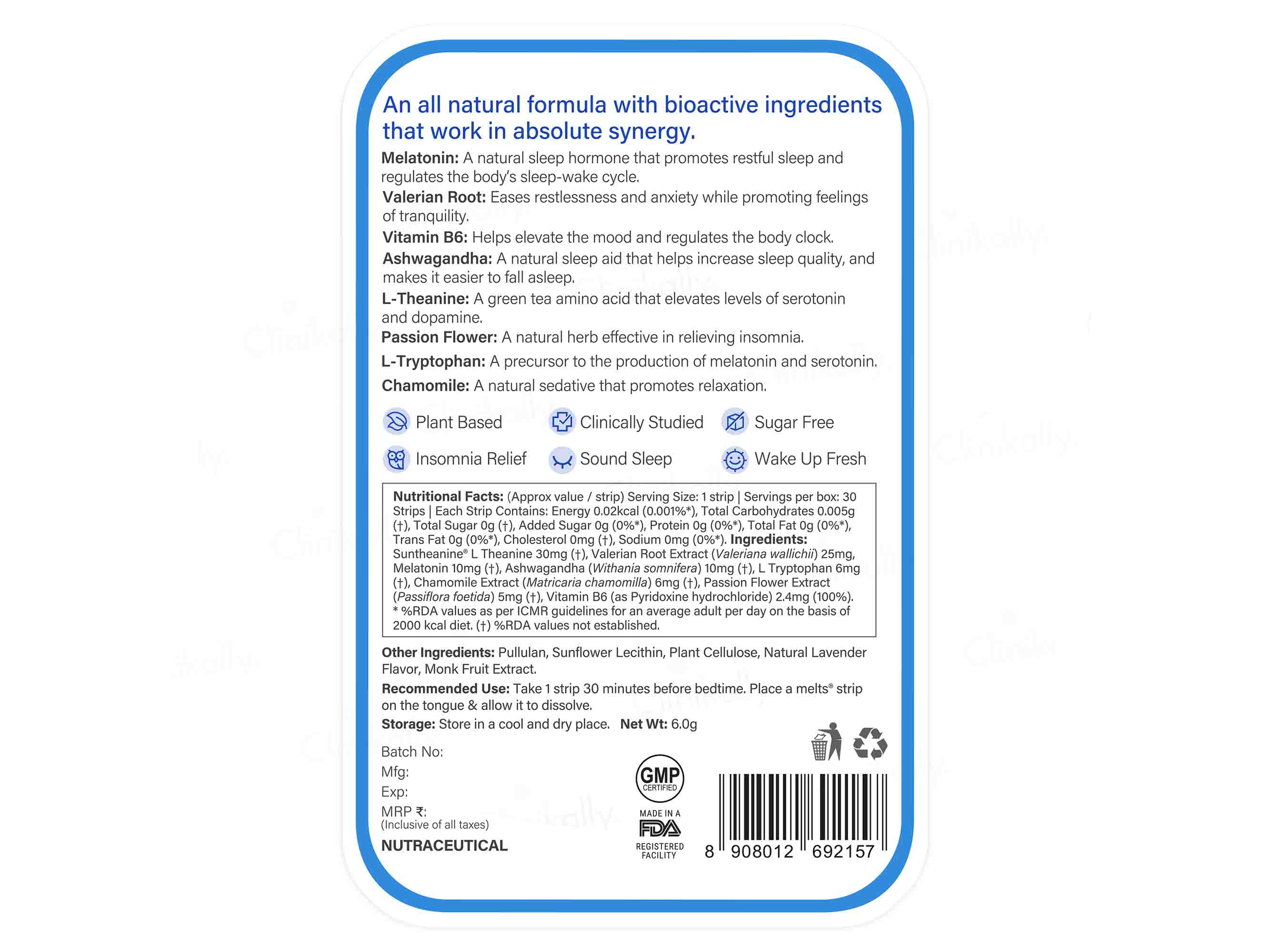 Wellbeing Nutrition Melts Into Restful Sleep Oral Strip - Calming Chamomile Flavour-Clinikally