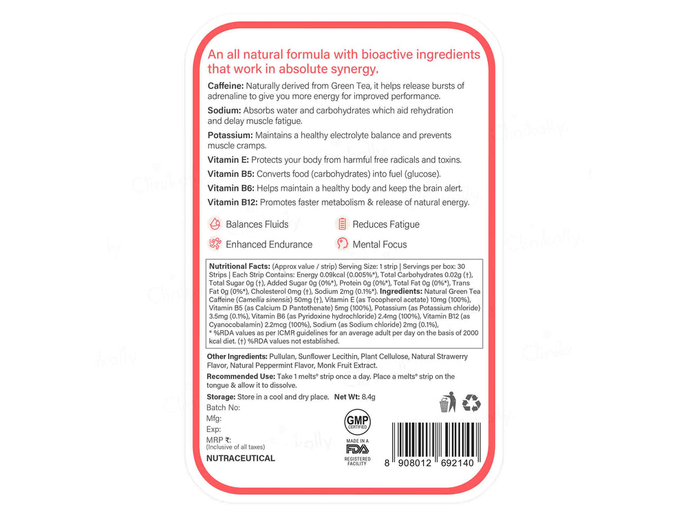 Wellbeing Nutrition Melts Into Instant Energy Oral Strip - Strawberry Mint Flavour-Clinikally