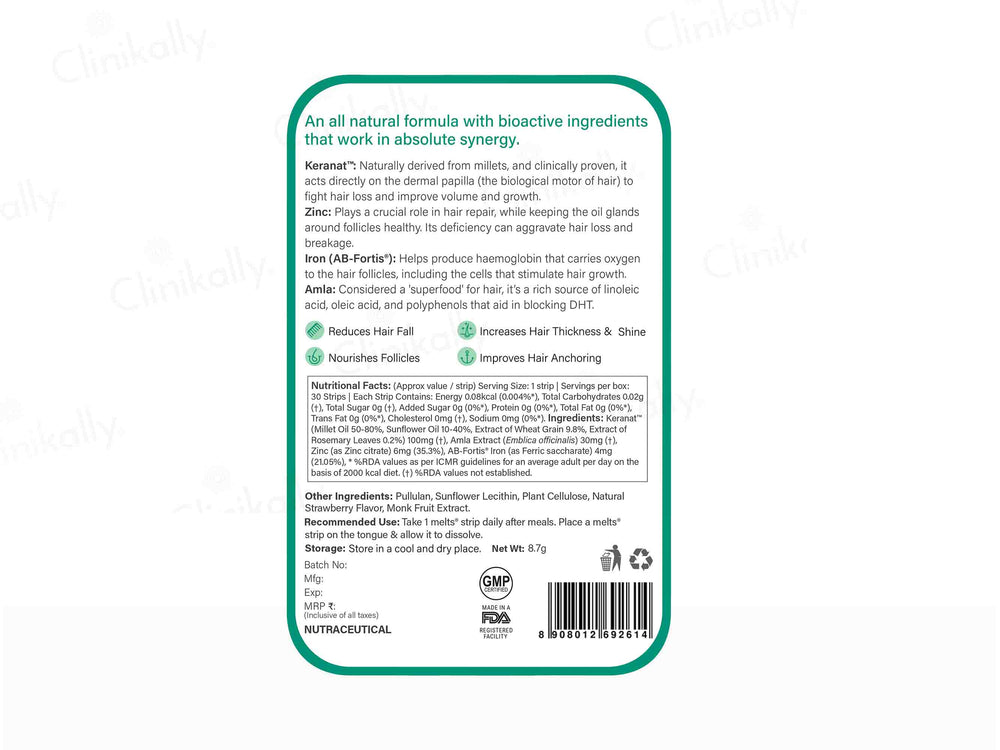 Wellbeing Nutrition Melts Into Hair Fall Control Oral Strip - Tropical Strawberry Flavour-Clinikally