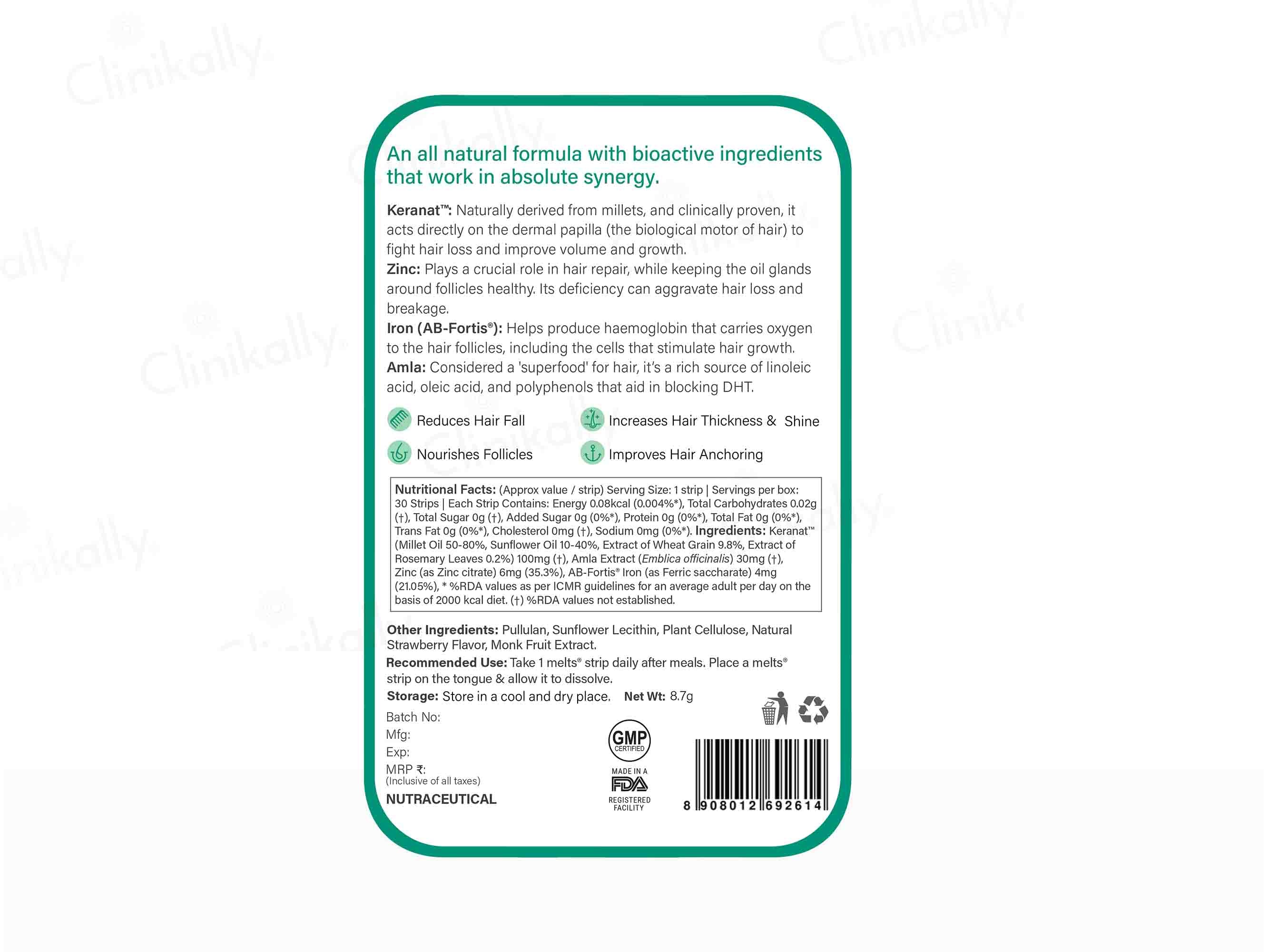 Wellbeing Nutrition Melts Into Hair Fall Control Oral Strip - Tropical Strawberry Flavour-Clinikally