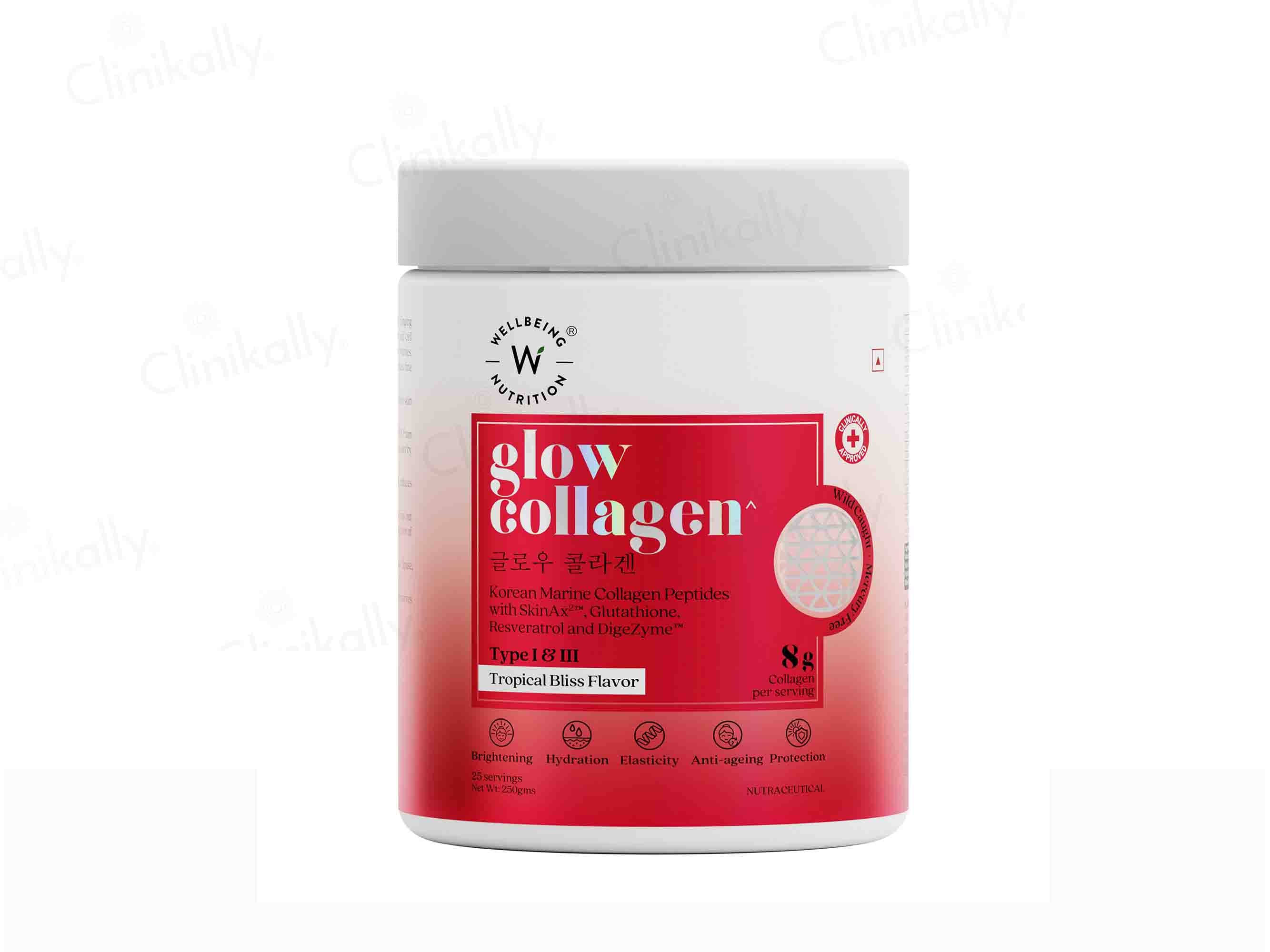 Wellbeing Nutrition Glow Korean Marine Collagen Powder - Tropical Bliss Flavour - Clinikally