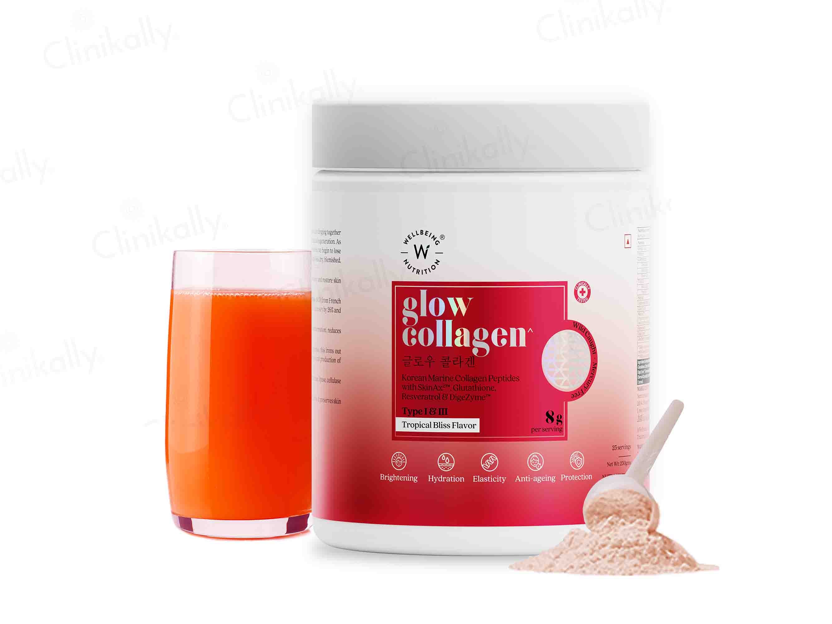 Wellbeing Nutrition Glow Korean Marine Collagen Powder - Tropical Bliss Flavour - Clinikally