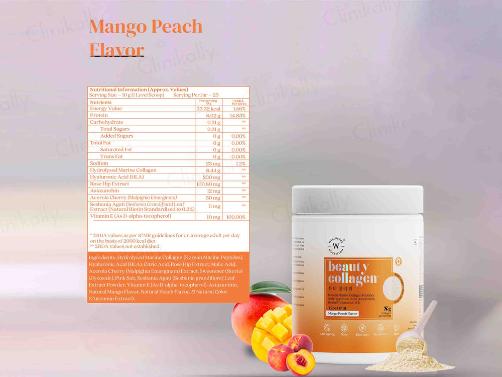Wellbeing Nutrition Beauty Korean Marine Collagen Powder - Mango Peach Flavour-Clinikally