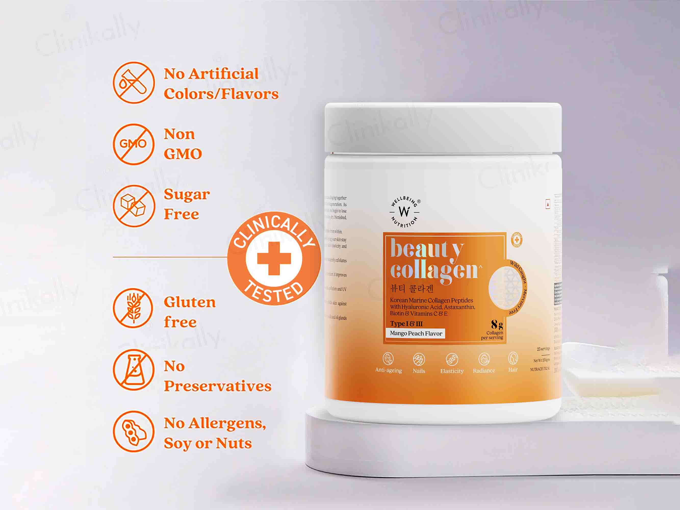 Wellbeing Nutrition Beauty Korean Marine Collagen Powder - Mango Peach Flavour-Clinikally