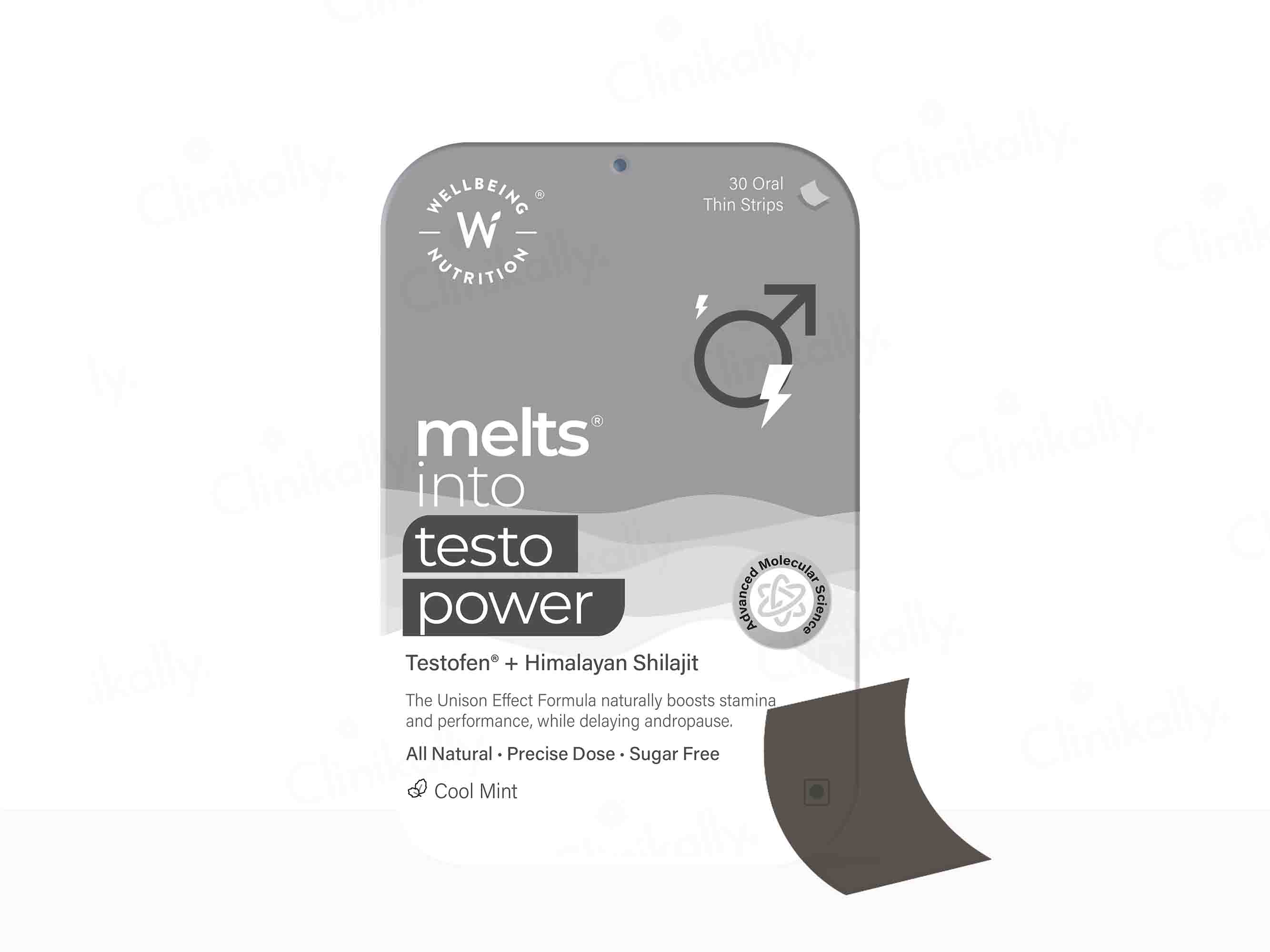 Wellbeing Nutrition Melts Into Testo Power Oral Strip - Cool Mint Flavour-Clinikally