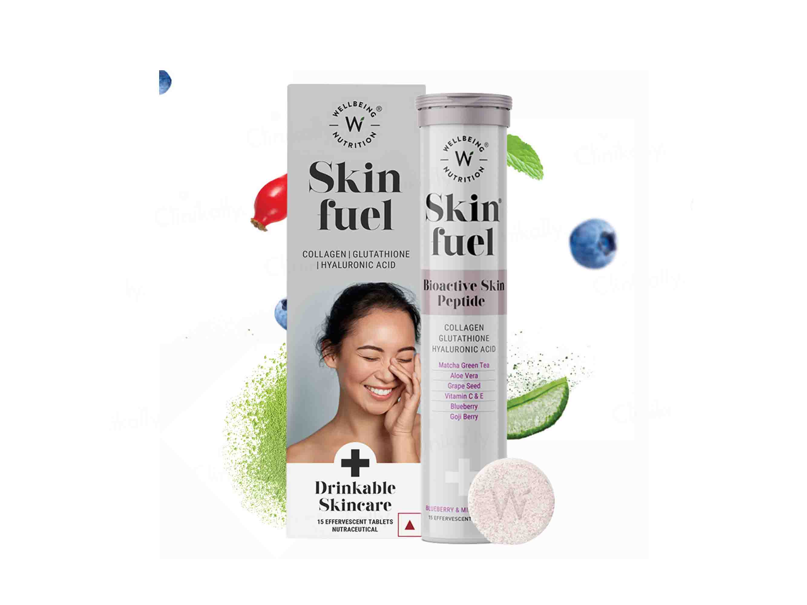 Wellbeing Nutrition Skin Fuel Tablet - Blueberry & Mint Flavour-Clinikally