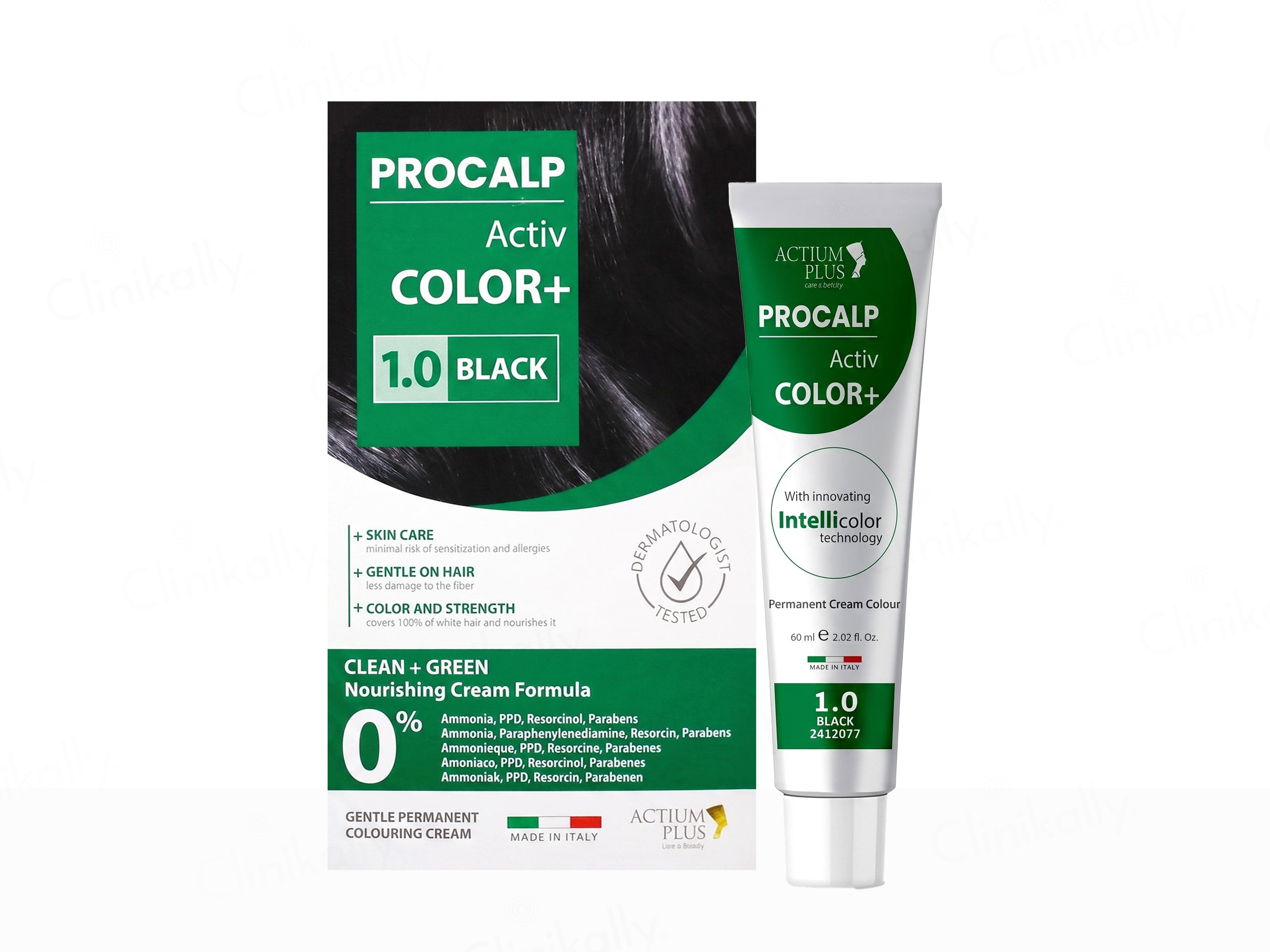 Actium Plus Procalp Activ Color+ Nourishing Gentle Permanent Colouring Cream Kit - 1.0 Black