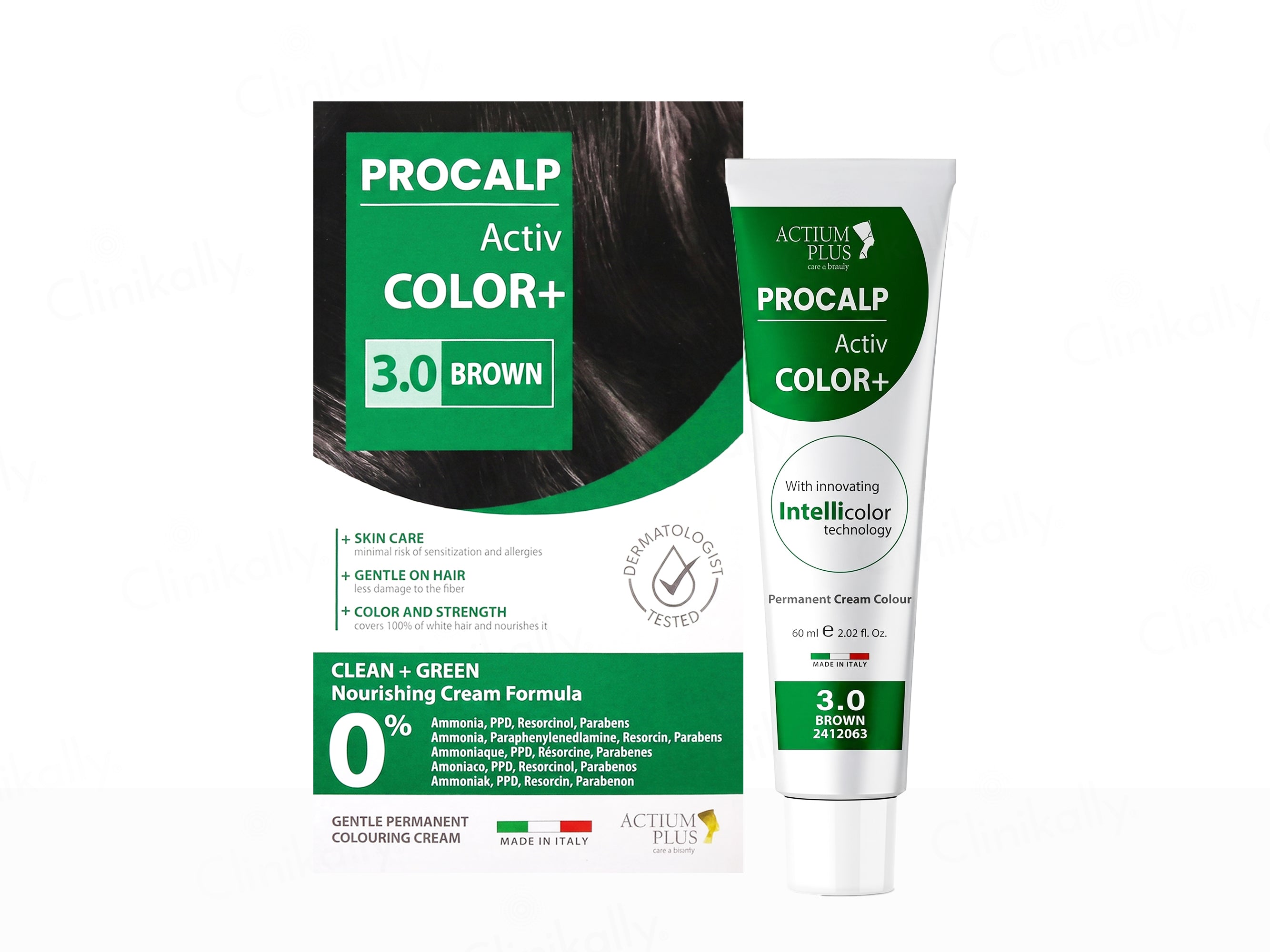 Actium Plus Procalp Activ Color+ Nourishing Gentle Permanent Colouring Cream Kit - 3.0 Brown