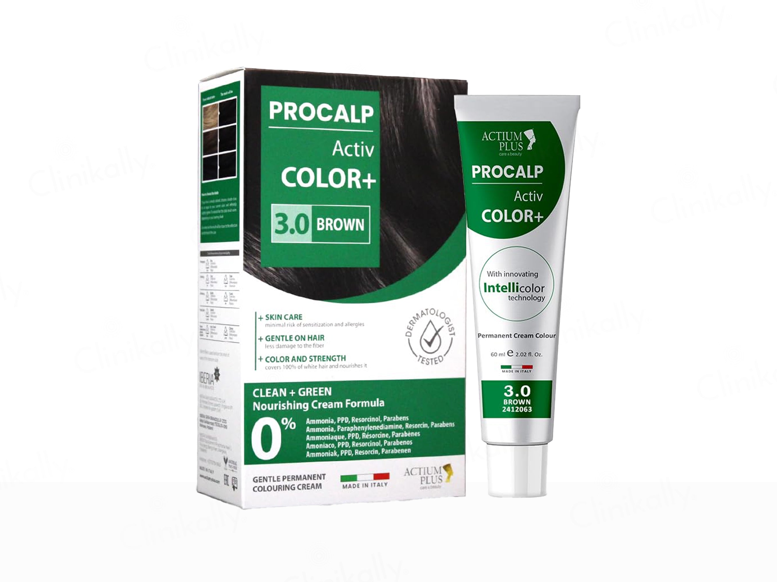 Actium Plus Procalp Activ Color+ Nourishing Gentle Permanent Colouring Cream Kit - 3.0 Brown