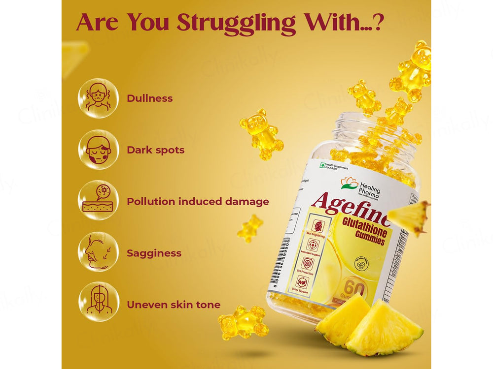 Agefine Glutathione Skin Brightening Gummies - Pineapple Flavour