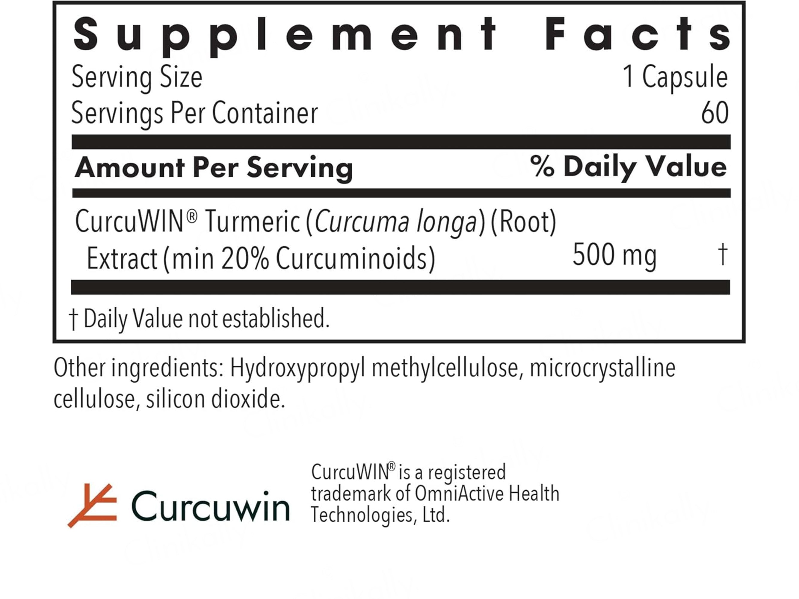 Allergy Research Group Curcuwin 500 Dietary Supplement Vegetarian Capsule