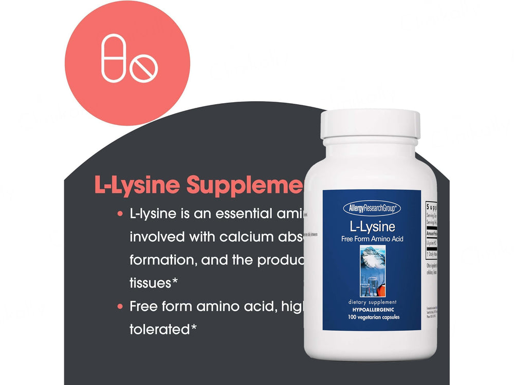 Allergy Research Group L-Lysine Free Form Amino Acid Dietary Supplement Vegetarian Capsule