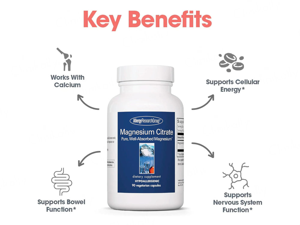 Allergy Research Group Magnesium Citrate Dietary Supplement Vegetarian Capsule