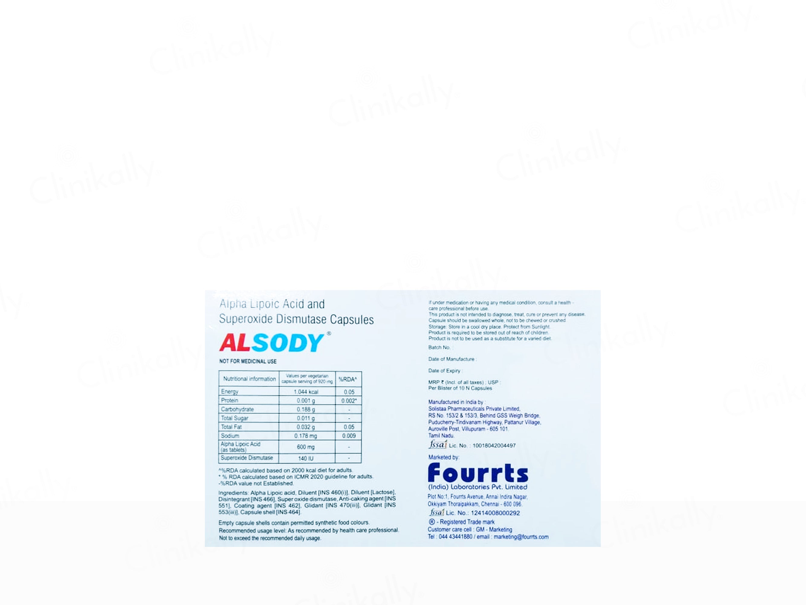 Alsody Nutraceutical Capsule For Adults