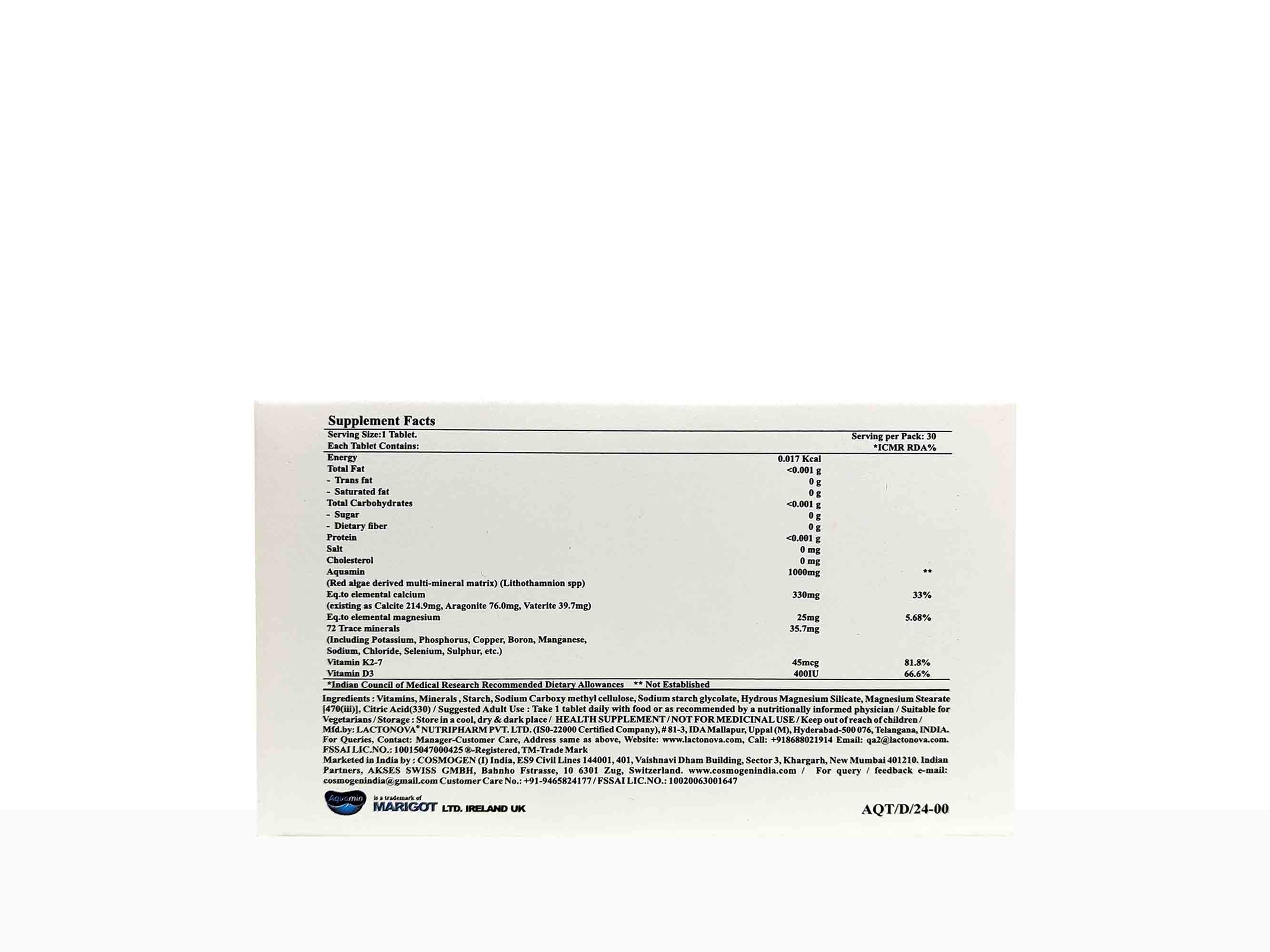 Aquared Aquamin, Vitamin K2-7 & Vitamin D3 Tablet