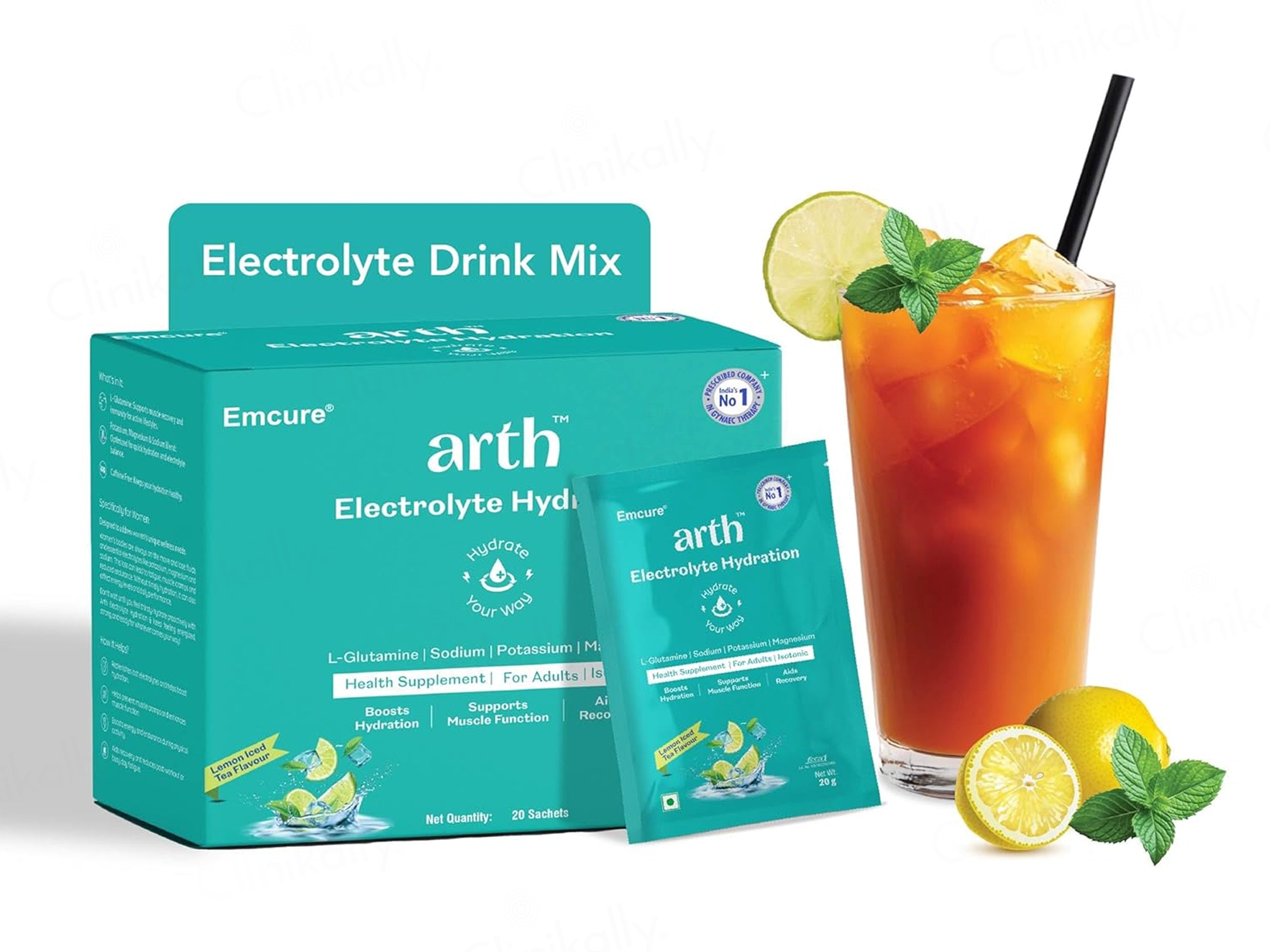 Arth Electrolyte Hydration Health Supplement Powder - Lemon Iced Tea Flavour
