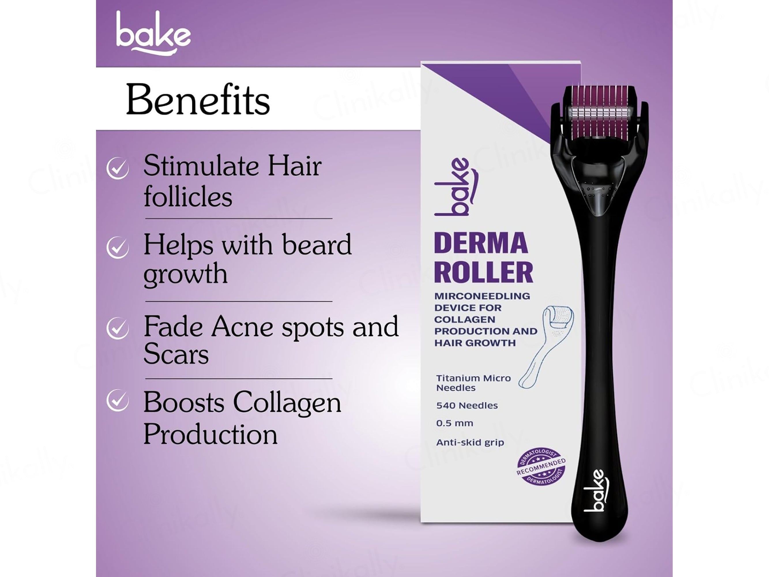 BAKE Derma Roller Microneedling Device For Collagen Production and Hair Growth