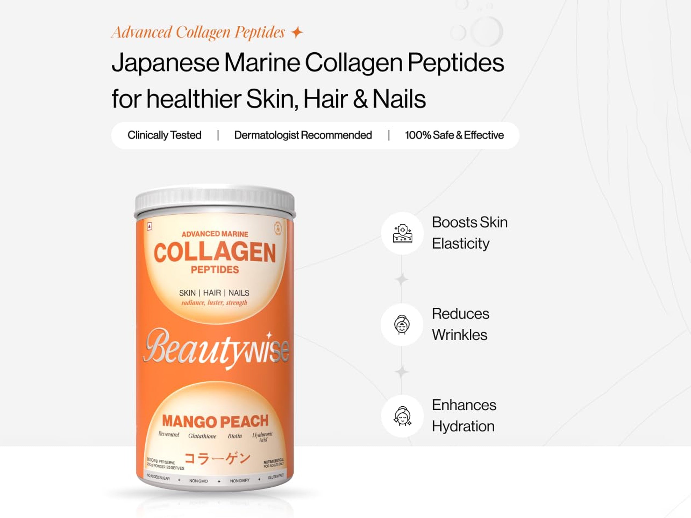 Beautywise Advanced Marine Collagen Peptides For Skin, Hair & Nails - Mango Peach Flavour