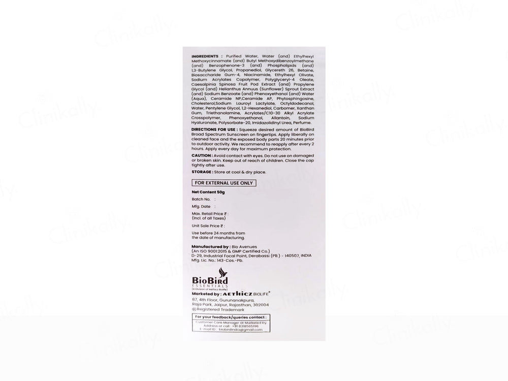 BioBird Ceramides & Niacinamide Sunscreen SPF 50 PA+++