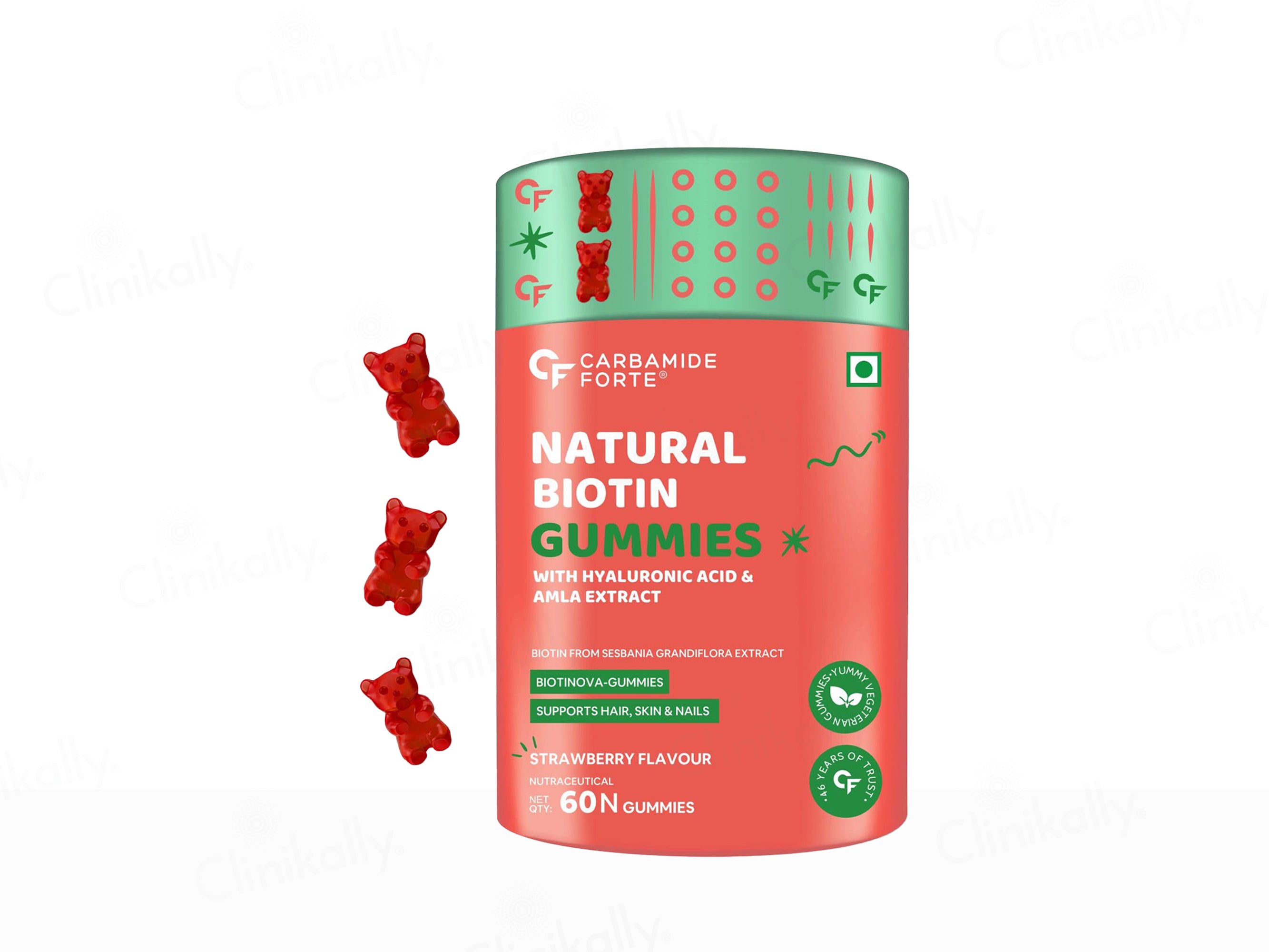 Carbamide Forte Natural Biotin Gummies For Hair Growth - Strawberry Flavour