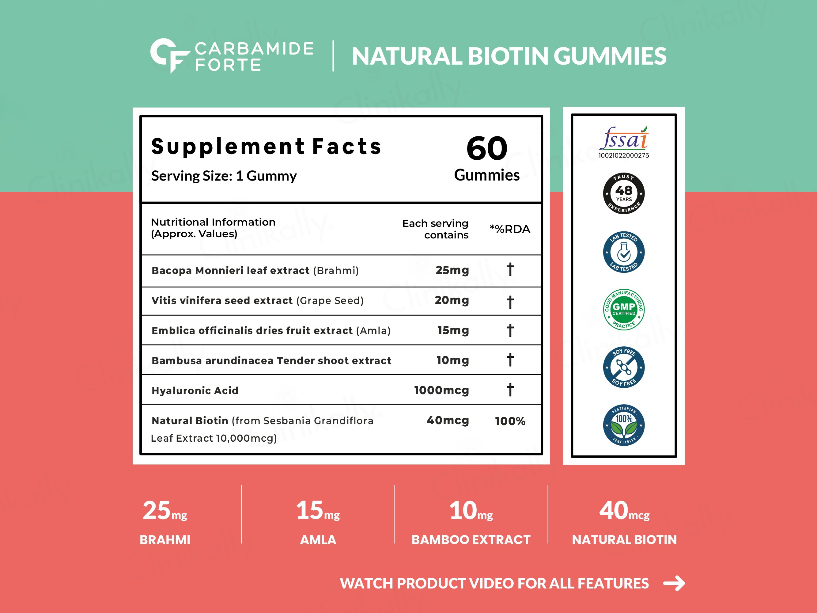 Carbamide Forte Natural Biotin Gummies For Hair Growth - Strawberry Flavour