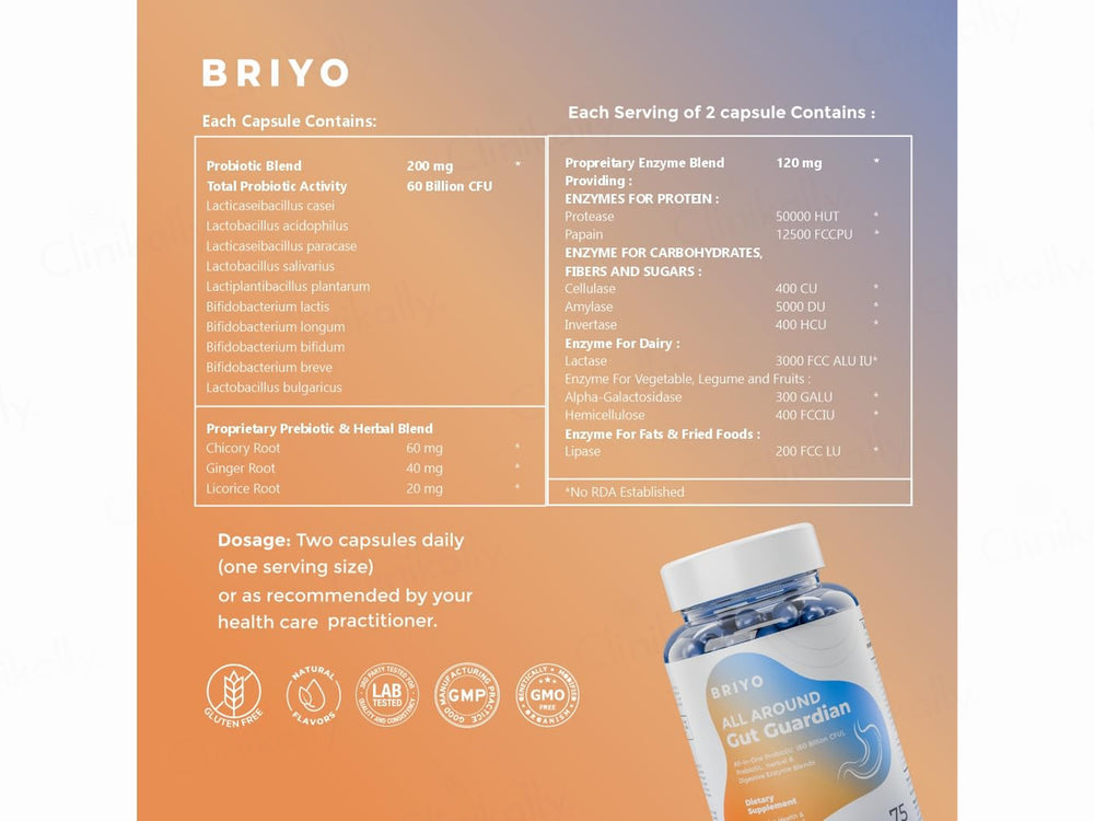 Briyo All Around Gut Guardian 60 Billion CFU Dietary Supplement Capsule
