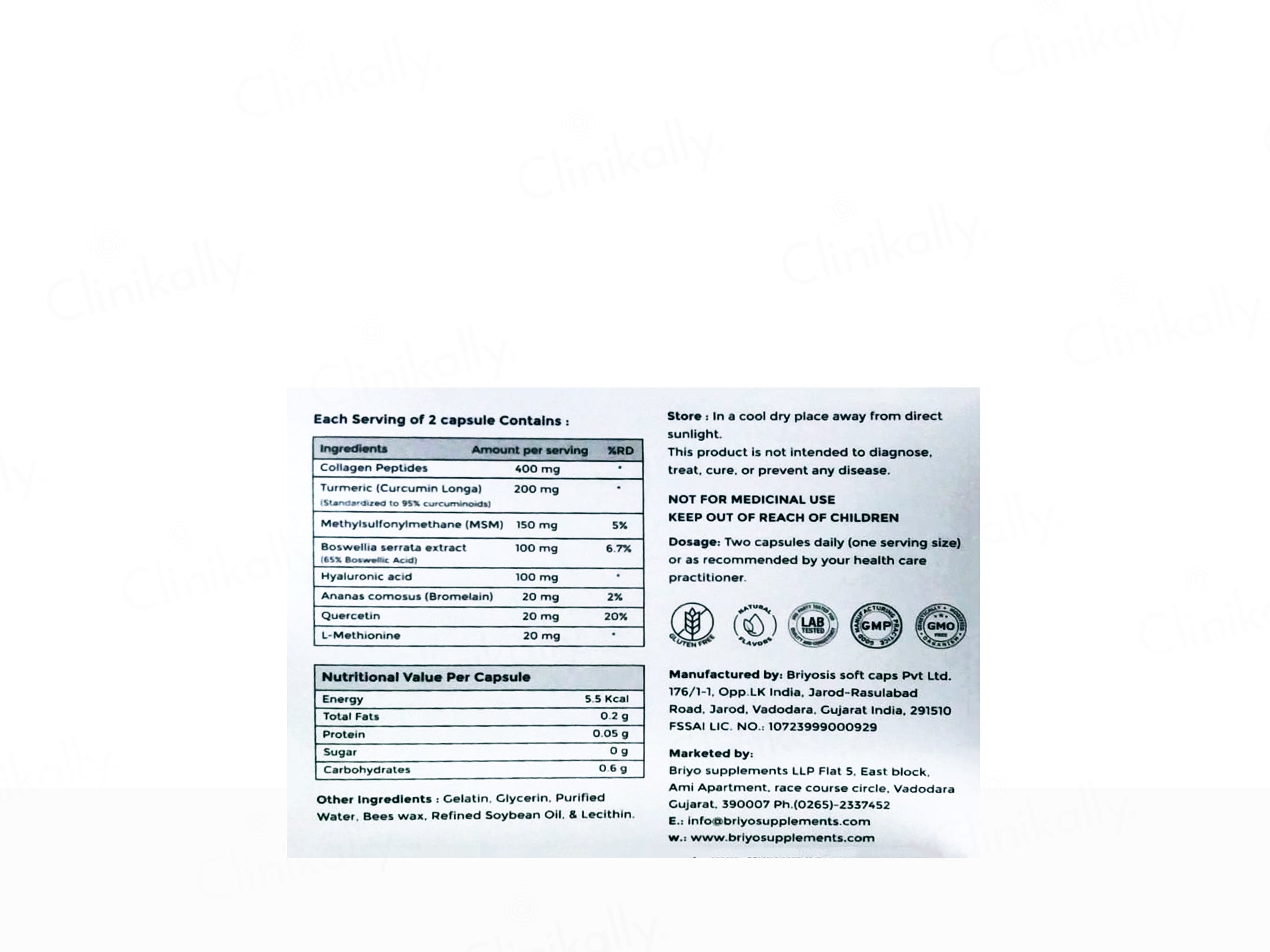 Briyo All Around Joint Guard Dietary Supplement Capsule