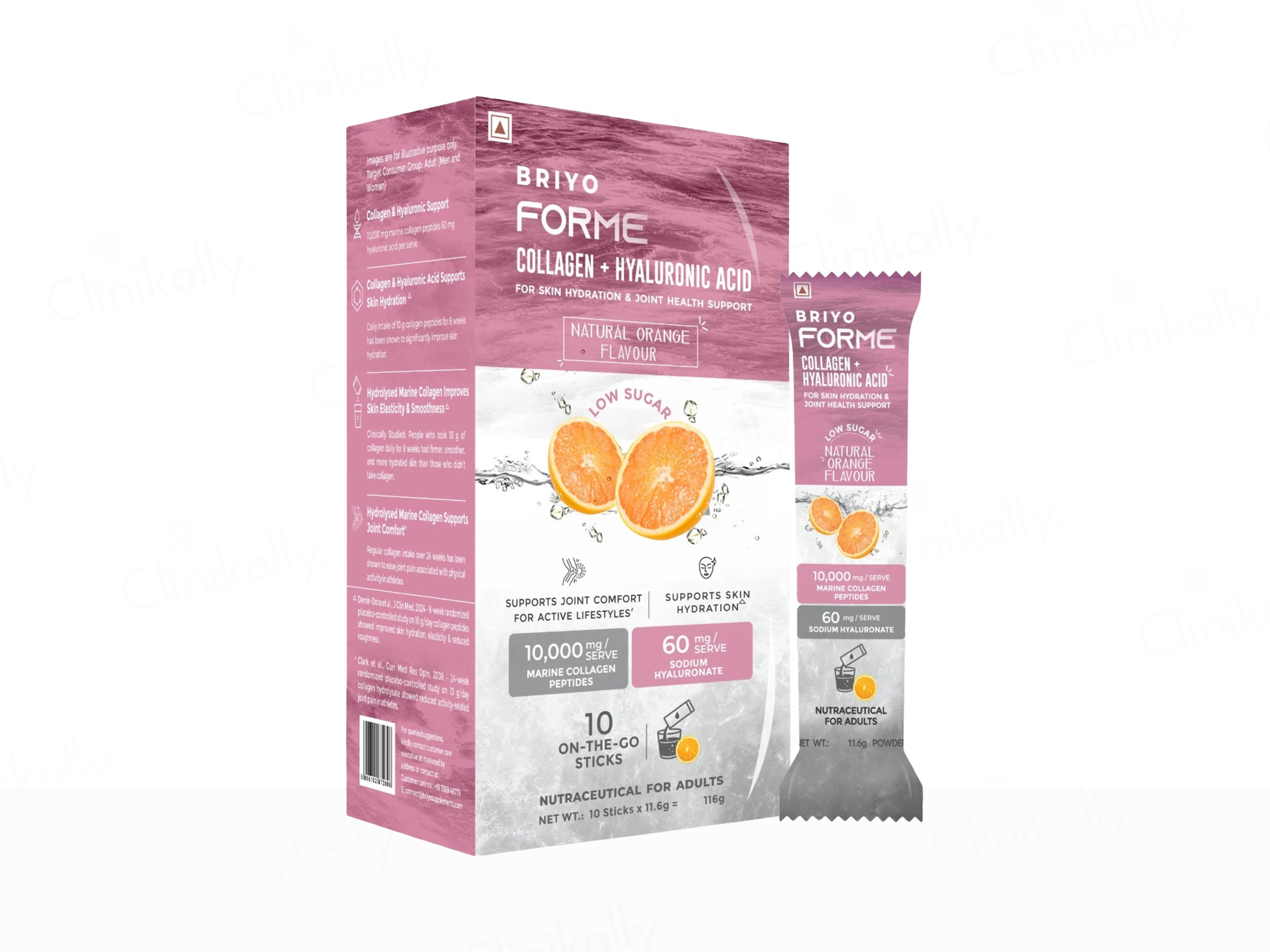Briyo Forme Collagen + Hyaluronic Acid Skin Hydration Nutraceutical Powder - Natural Orange Flavour