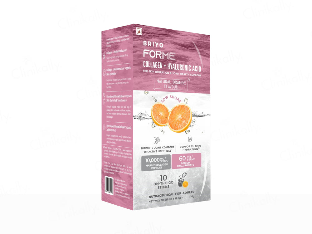 Briyo Forme Collagen + Hyaluronic Acid Skin Hydration Nutraceutical Powder - Natural Orange Flavour