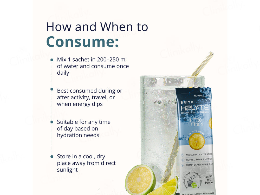 Briyo H2Lyte Minerals & Vitamins Daily Hydration Nutraceutical Powder - Natural Lemon Flavour