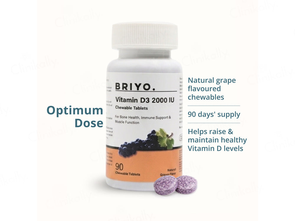 Briyo Vitamin D3 2000 IU Chewable Tablet - Natural Grape Flavour