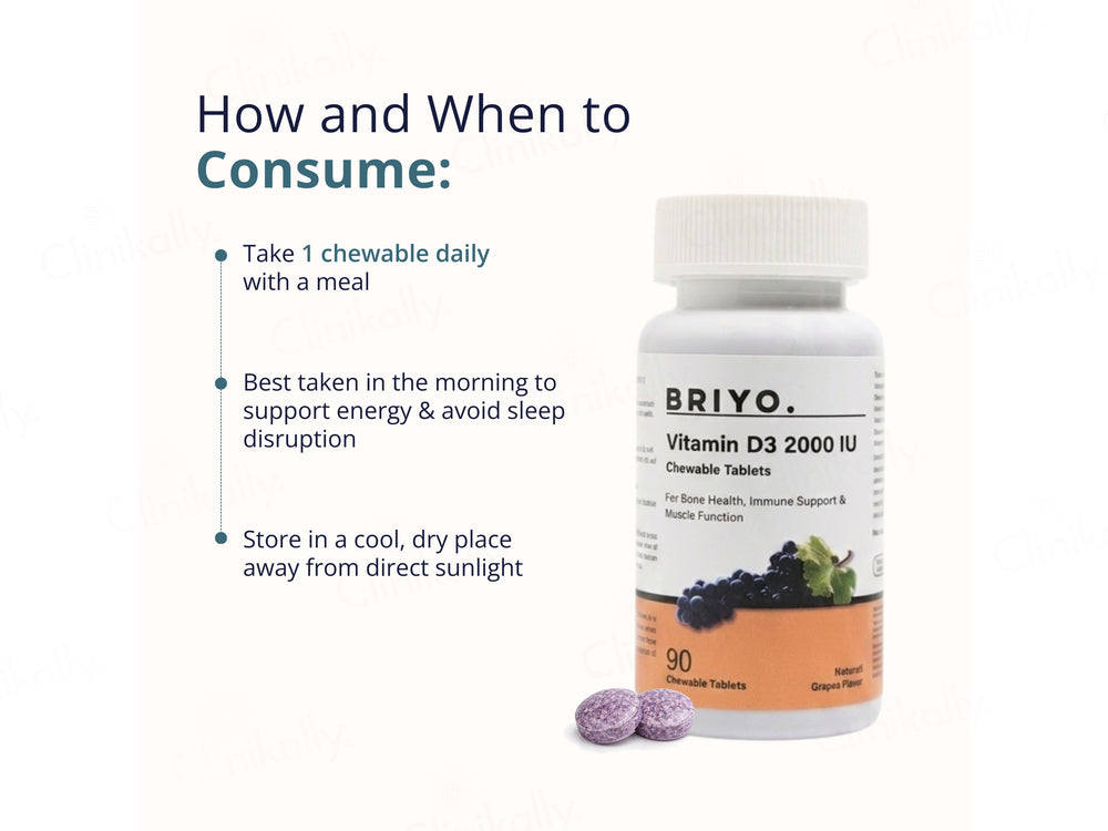 Briyo Vitamin D3 2000 IU Chewable Tablet - Natural Grape Flavour