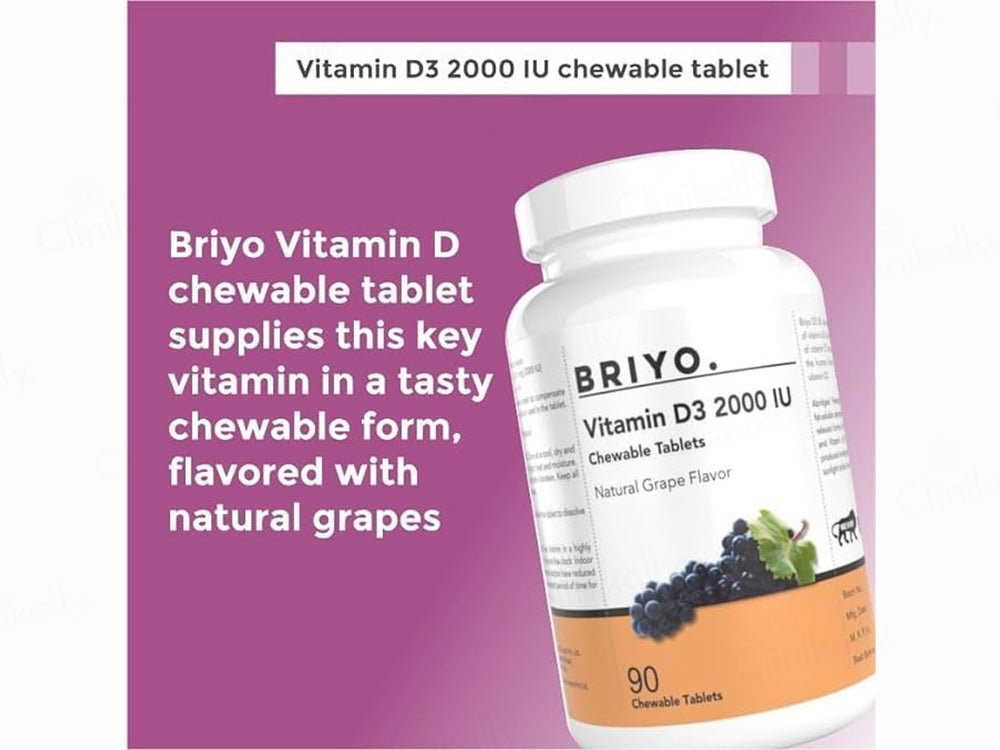 Briyo Vitamin D3 2000 IU Chewable Tablet - Natural Grape Flavour