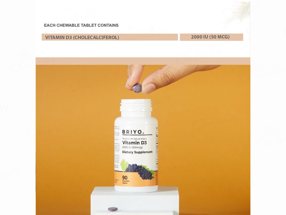 Briyo Vitamin D3 2000 IU Chewable Tablet - Natural Grape Flavour