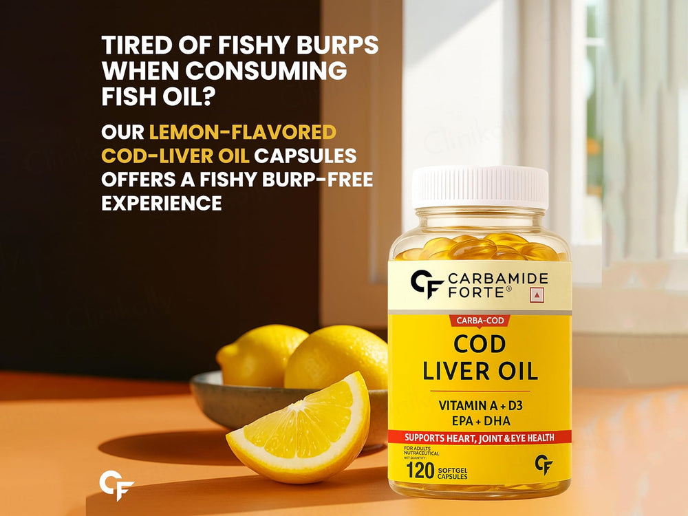 Carbamide Forte Cod Liver Oil With Vitamin A + D3 Softgel Capsule - Lemon Flavour