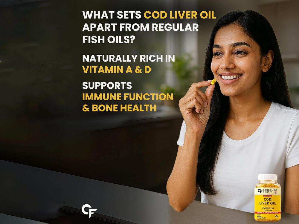 Carbamide Forte Cod Liver Oil With Vitamin A + D3 Softgel Capsule - Lemon Flavour