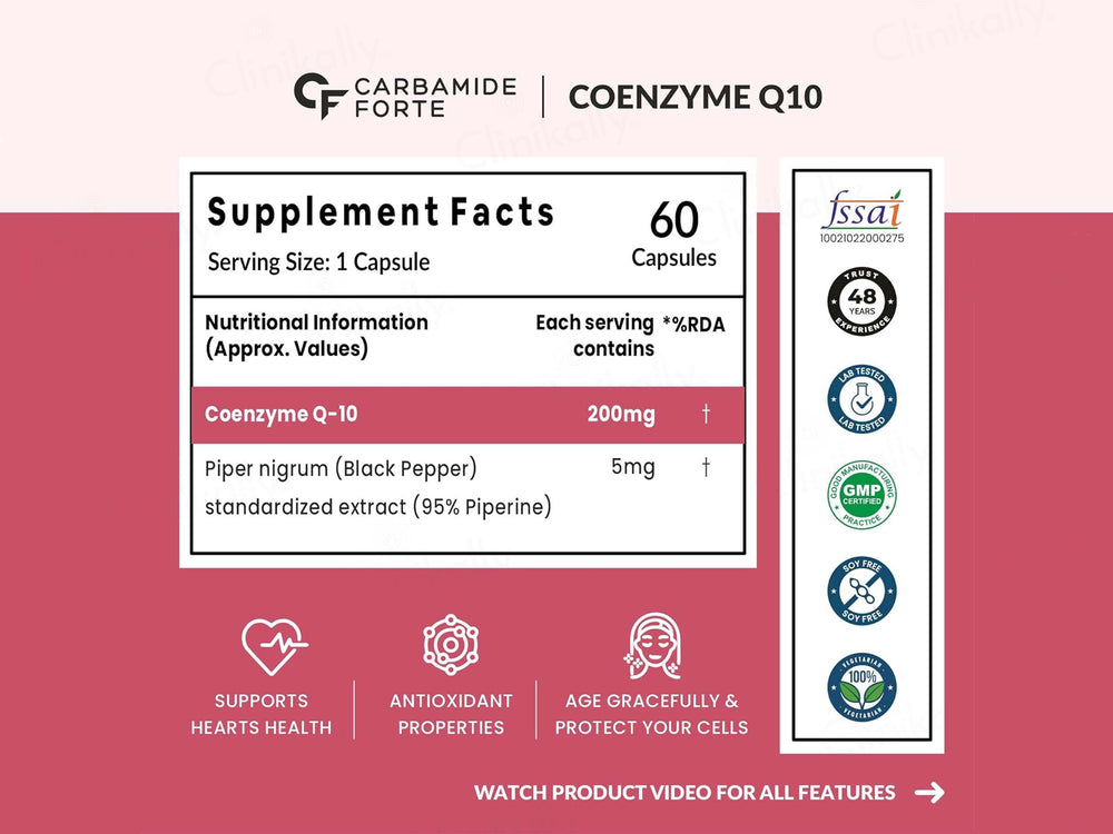 Carbamide Forte Coenzyme Q10 200mg + Piperine 5mg Capsule