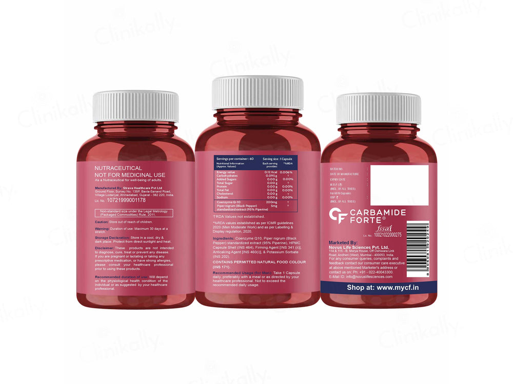 Carbamide Forte Coenzyme Q10 200mg + Piperine 5mg Capsule
