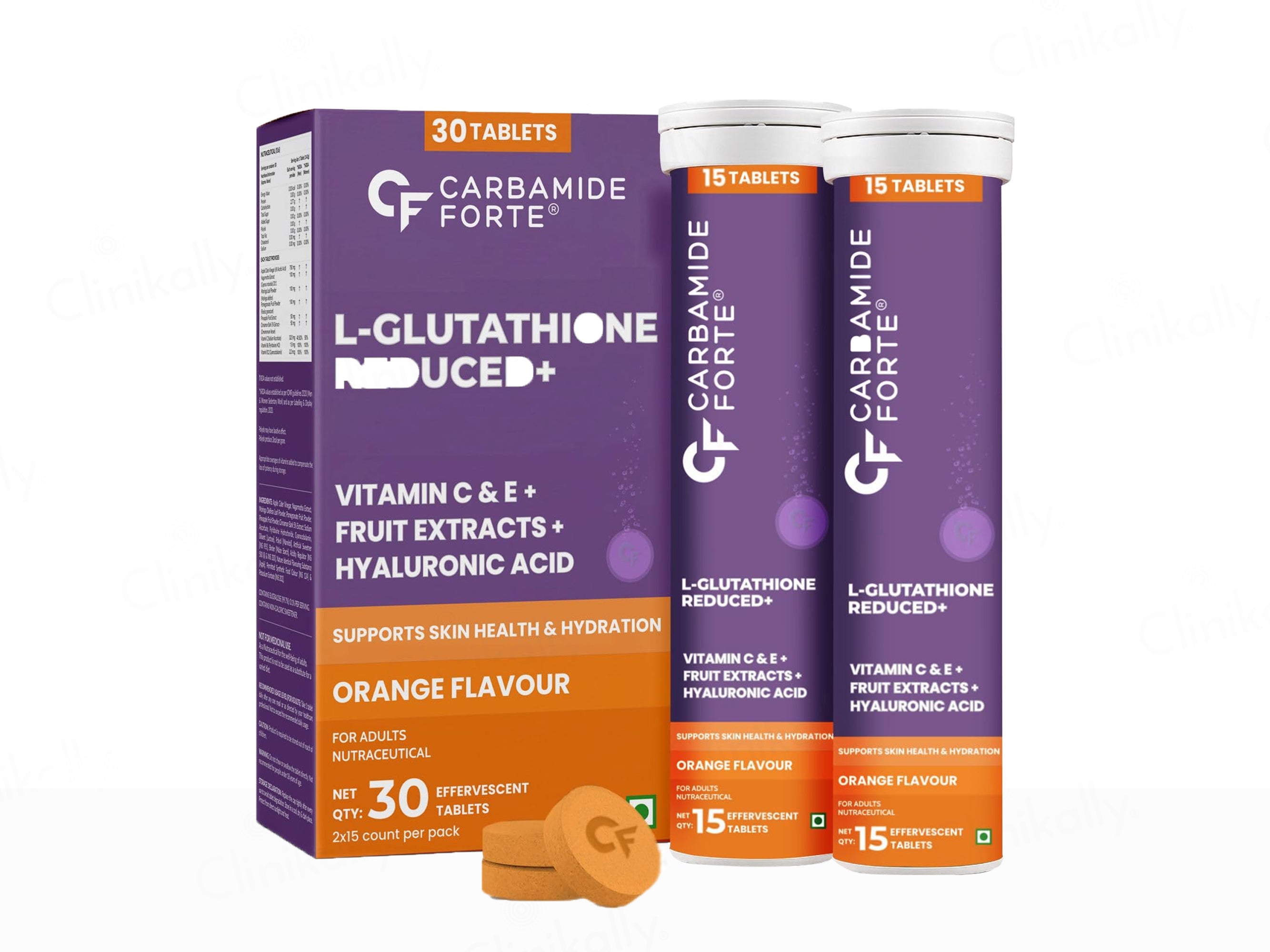 Carbamide Forte L-Glutathione Reduced + Hyaluronic Acid Effervescent Tablet - Orange Flavour