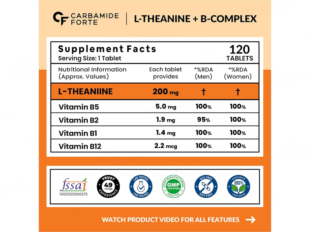 Carbamide Forte L-Theanine 200mg + Vitamin Blend Tablet