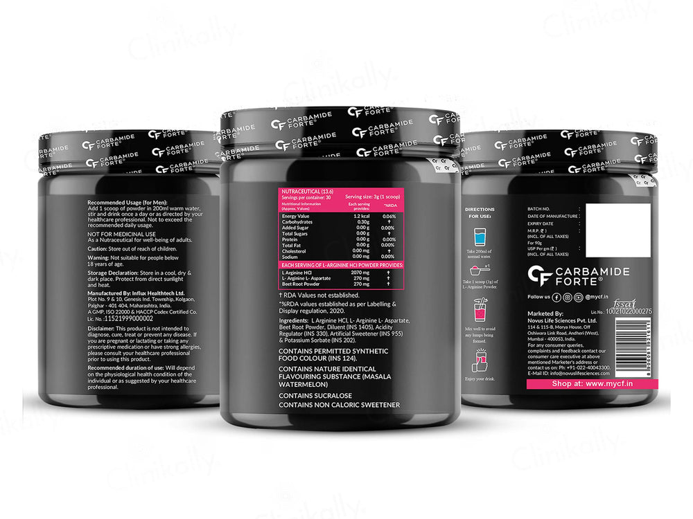 Carbamide Forte L Arginine 3000mg Powder - Masala Watermelon Flavour