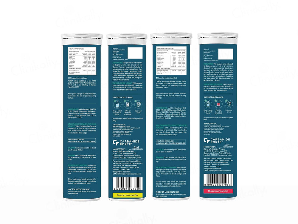 Carbamide Forte Magnesium Bisglycinate Effervescent Tablet Combo Pack - Lemon & Mixed Berry Flavour