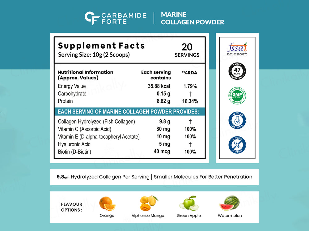 Carbamide Forte Marine Collagen Powder Supplement - Citrus Burst Orange Flavour