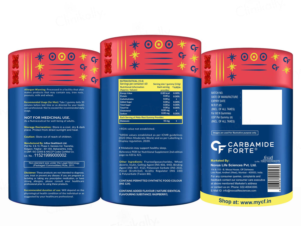 Carbamide Forte Melatonin 10mg Gummies - Raspberry Flavour