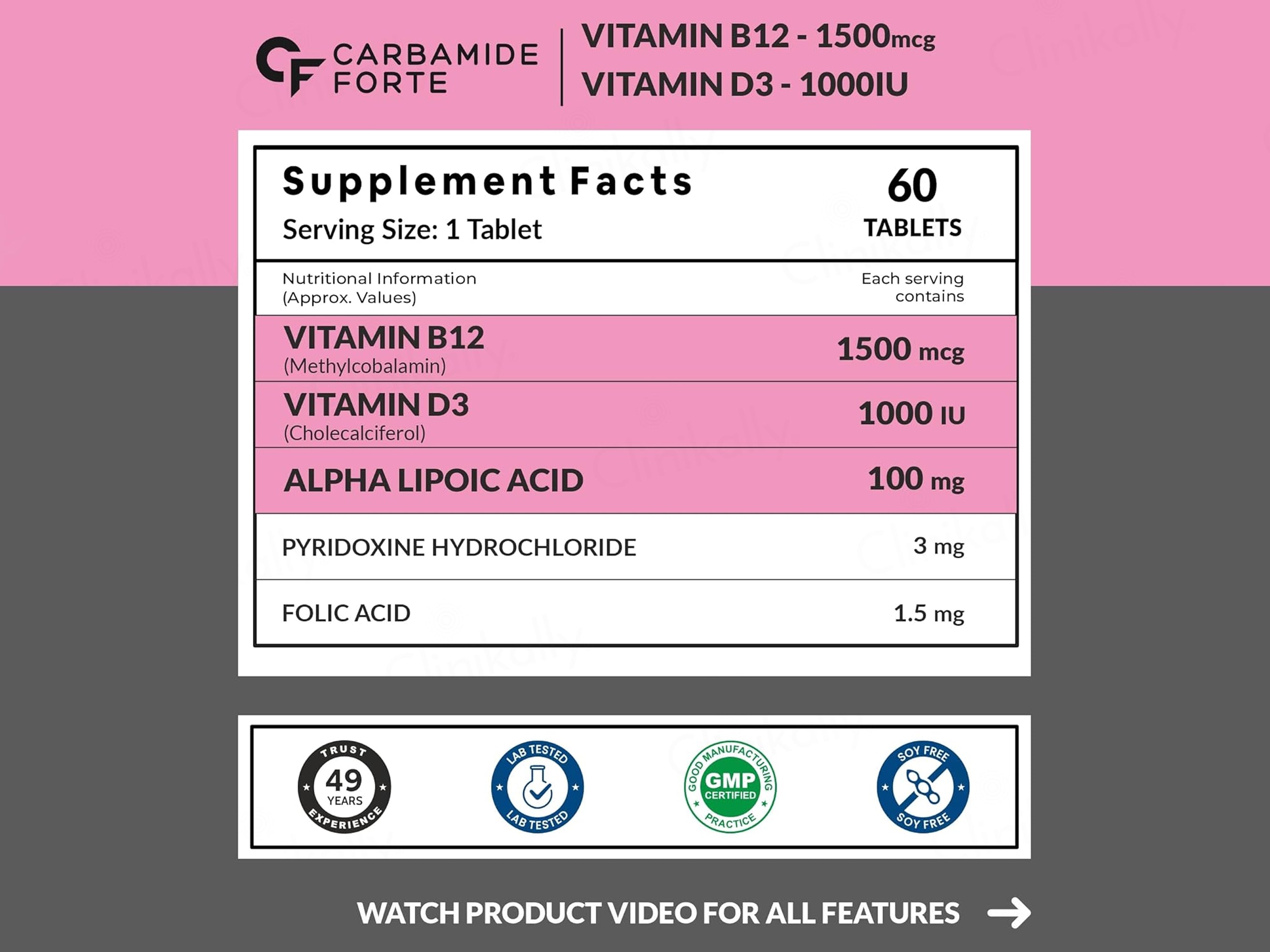 Carbamide Forte Methylcobalamin + Vitamin D3 + Folic Acid + Alpha Lipoic Acid + Pyridoxine Tablet