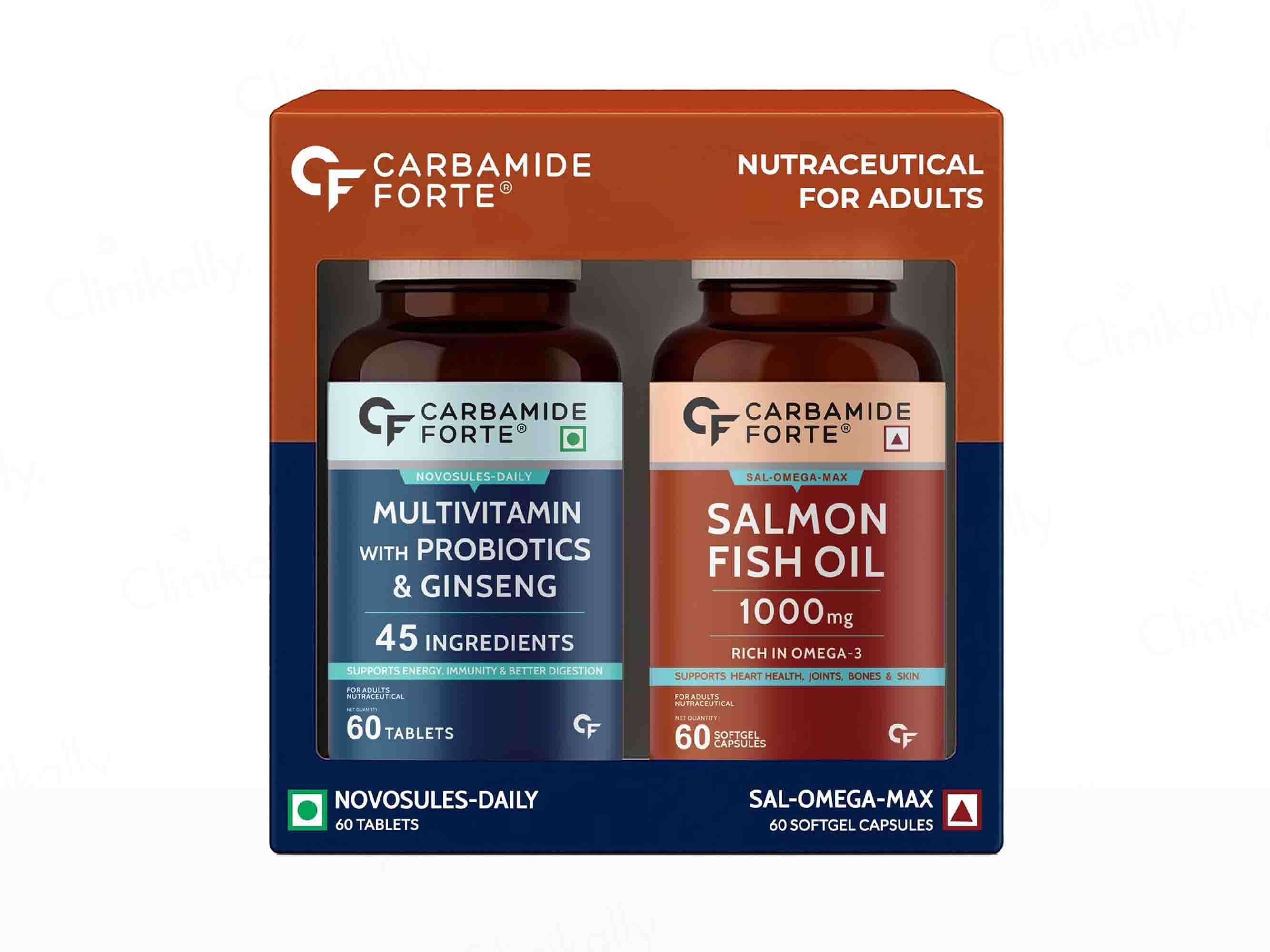 Carbamide Forte Multivitamin With Probiotics & Ginseng + Salmon Fish Oil 1000mg Combo Pack For Men